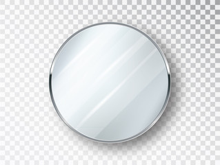 Mirror round isolated. Realistic round mirror frame, white mirrors template. Realistic 3D design for interior furniture. Reflecting glass surfaces isolated. - obrazy, fototapety, plakaty