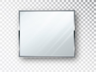 Mirror square isolated. Realistic mirror frame, white mirrors template. Realistic 3D design for interior furniture. Reflecting glass surfaces isolated - obrazy, fototapety, plakaty