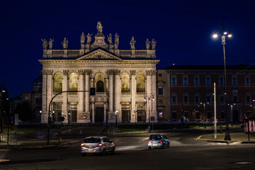 Fototapeta premium Rome, night city, the Lateran Palace and the Lateran Basilica. Piazza di San Giovanni in Laterano