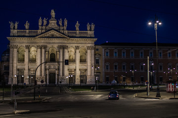 Fototapeta na wymiar Rome, night city, the Lateran Palace and the Lateran Basilica. Piazza di San Giovanni in Laterano