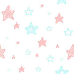 Cute seamless pattern with pink and lite blue stars. Vector background image for fabric, textile, scrapbook, gift wrapping paper. Ideal for children and baby projects.