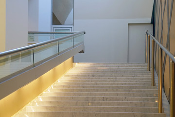 Staircase luxury home or hotel modern villa beautiful interior. Wide interior staircase.