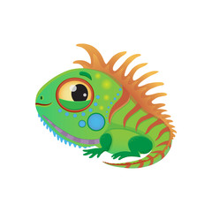 Cartoon funny iguana vector icon, green big cute cartoon lizard with a long tail and big eyes, predator from America, illustration for the alphabet, letter for baby alphabet eps 10 print for t-shirt