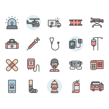 Emergencies related icon and symbol set