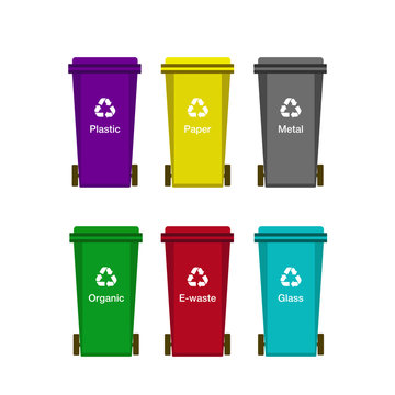 Vector containers for sorting waste. Sorting waste need for recycling and 	environmental protection.