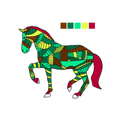 Obraz premium Highly detailed abstract illustration. Animal patterns with horse hand-drawn doodle