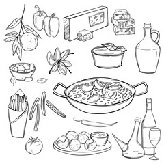 Barcelona food. Vector sketch illustration
