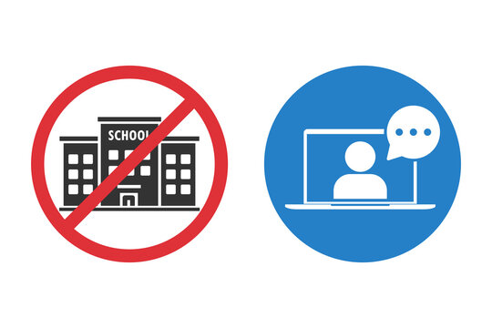 No school alternative online home study icons in a flat design