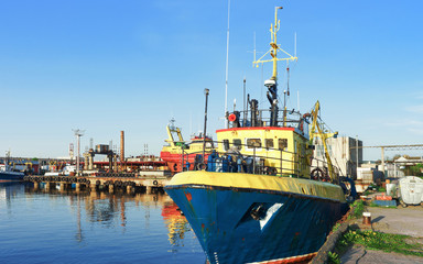Ship on the Marina in Ventspils in Latvia