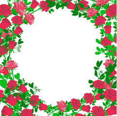 seamless pattern of red roses and green leaves for decoration fabrics and backgrounds