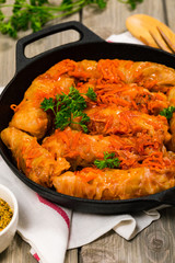 Vegetarian Stuffed Cabbage Rolls. Selective focus.
