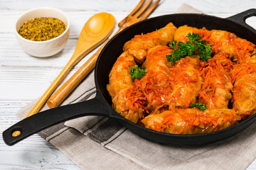 Vegetarian Stuffed Cabbage Rolls. Selective focus.