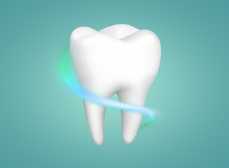 Dental health. Tooth decay. Healthy tooth, whiteness. On a blue background.