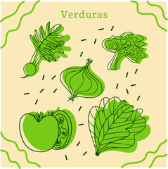 Verduras frescas, un solo tono, para uso ilustrativo o decorativo.