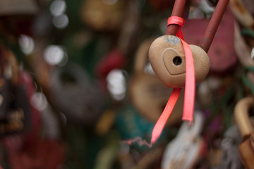 heart-shaped padlock traditionally hung on the wedding day, shabby from time to time