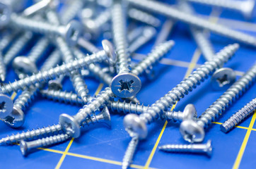 Metal Screws on a Blue Stationary Mat Two