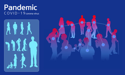코로나바이러스 그래픽 요소: COVID-19 바이러스 감염 확산에 전염된 사람들 
