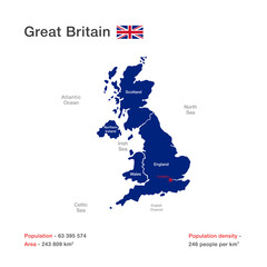 Vector map of Great Britain. England, Scotland, Wales, Northern Ireland. 