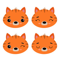 Set of cute vector cats illustration. Emotional pets isolated on a white background. Design for children, poster, print on fabric, greeting card.