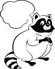 Vector illustration of a funny raccoon in love. Hearts around. Cute fluffy animal.