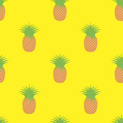 Vector seamless pattern with pineapples on a yellow background.