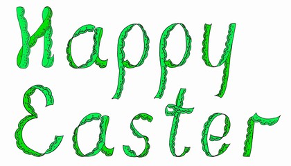 The inscription in lace letters Happy Easter; Happy Easter lettering in hand-drawn letters in lettering style; color inscription Happy Easter