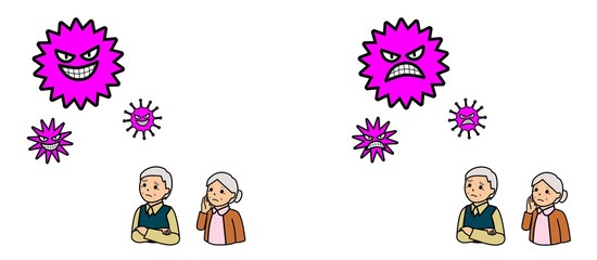 ウイルスと困った表情の高齢者
