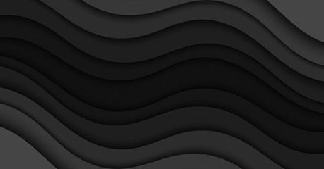 Abstract illustration with black waves. Wavy dark background.