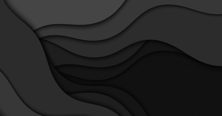 Abstract illustration with black waves. Wavy dark background.