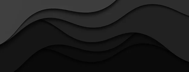 Foto op Plexiglas Moderne webdesign spandoek en poster. Abstracte illustratie met zwarte golven. Golvende donkere achtergrond. © flexelf