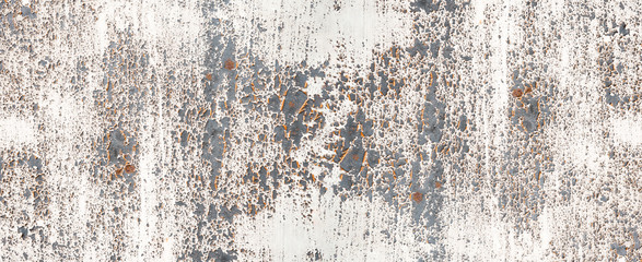 Rusty white gray weathered metal wall texture, with space for text, background panorama banner