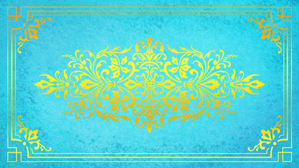 Jugendstil floral Ornament gold Hintergrund Pastell blau türkis Textil Wand antik altes Papier Vorlage Layout Design Template Geschenk zeitlos schön alt barock edel rokoko elegant background