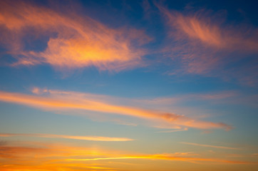 Fototapeta premium Fiery orange sunset sky. Beautiful sky.