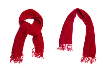 Poster Red knitted scarf on a white background. © nata777_7