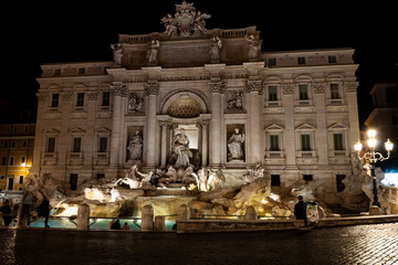 Rome's famous Trevi Fountain by night, Italy