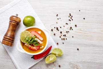 Fish cream soup with shrimps.