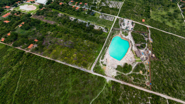 Aerial image of the Blue Hole of Caiçara, Cruz, Ceara on a tour from Jericoacoara