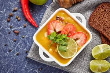 Fish cream soup with shrimps.