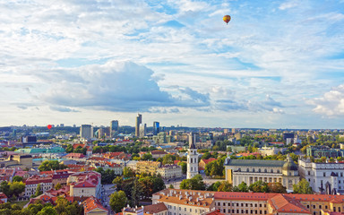 Cathedral Square and Financial District with air balloon Vilnius