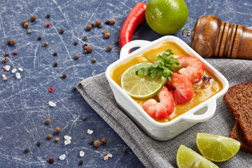 Fish cream soup with shrimps.