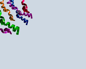 Colorful confetti fly over gray background.