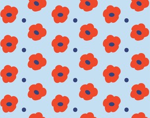 blue and red 70s floral seamless vector pattern editable and separable 