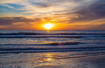 Ocean Sunset Beach Waves Cloudy  Sky