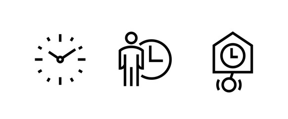 Three different icons Clocks on white background. Editable Vector Outline.