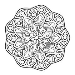 Monochrome hand drawn floral mandala. Anti-stress coloring page for adults. Hand drawn vector illustration.