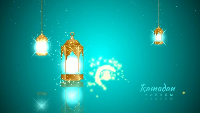 ramadan kareem greeting animation background. lantern light motion on mirror surface.