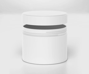 white cosmetic jar mockup with cap, Blank Jar Packaging Realistic mockup template, 3d rendering isolated on light background	