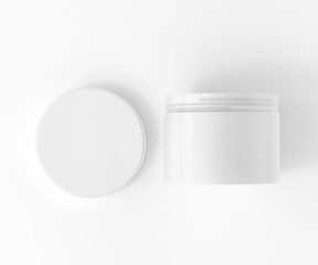 white cosmetic jar mockup with cap, Blank Jar Packaging Realistic mockup template, 3d rendering isolated on light background	