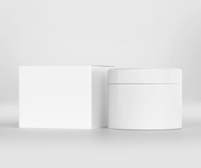 white cosmetic jar mockup with cap, Blank Box Packaging Realistic mockup template, 3d rendering isolated on light background	