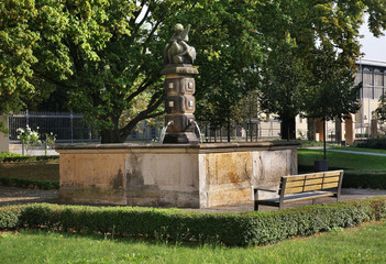 Obraz premium Fountain of Sonnenstein castle in Pirna. State of Saxony. Germany